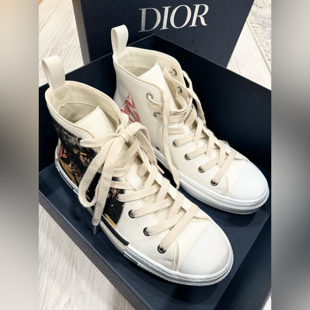 DIOR B23 White Canvas with AsteroDior Signature High Top Sneakers - Picture 5 of 16
